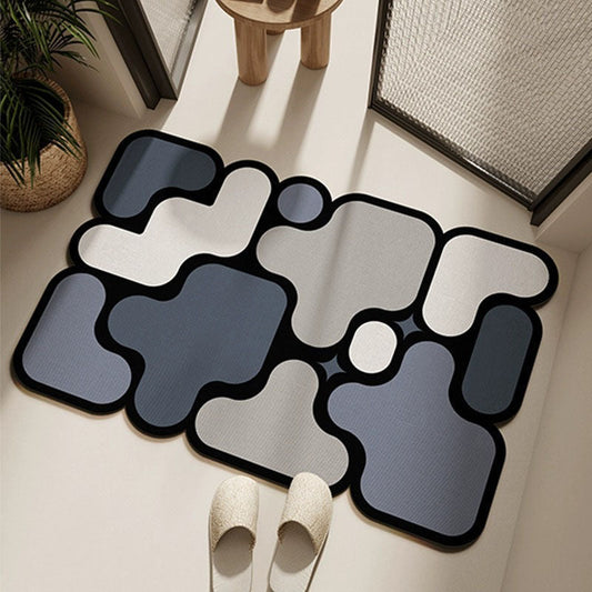 Ultra-Absorbent Instant Dry Diatom Mud Bathroom Mat (40 x 60 CM) - Puzzle Decor Anti-Slip Rubber Rug for Kitchen, Entryway & Shower(Grey and Purple)