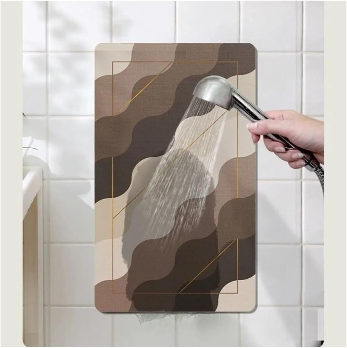 Ultra-Absorbent Instant Dry Diatom Mud Bathroom Mat (50 x 80 CM) - Puzzle Decor Anti-Slip Rubber Rug for Kitchen, Entryway & Shower(Grey and Purple)