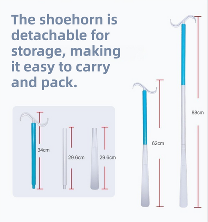 Portable Complete Independent Living Mobility Kit - No-Bend Three Finger Sock Aid & White Extendable 3-in-1 Dressing Hook with Shoe Horn