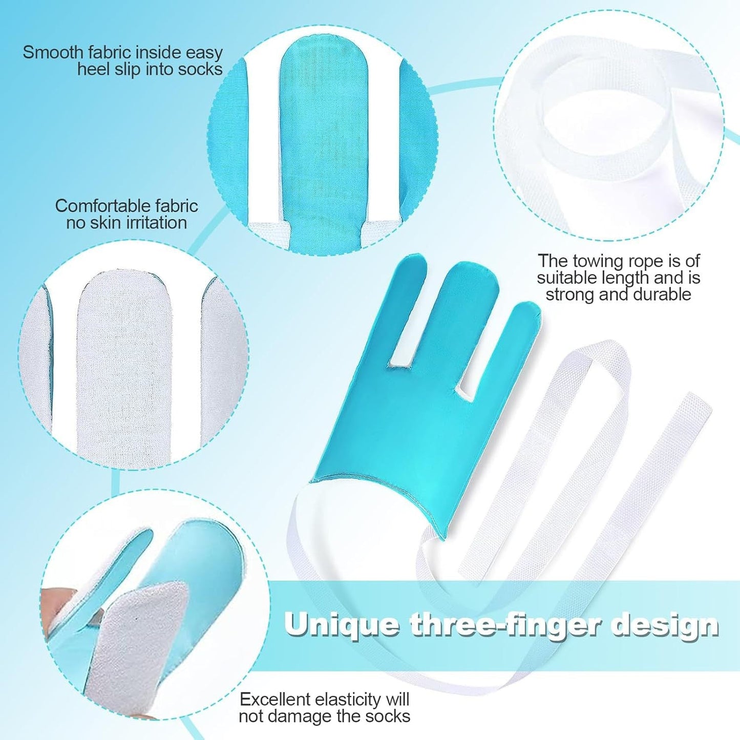 Portable Complete Independent Living Mobility Kit - No-Bend Three Finger Sock Aid & Blue Extendable 3-in-1 Dressing Hook with Shoe Horn
