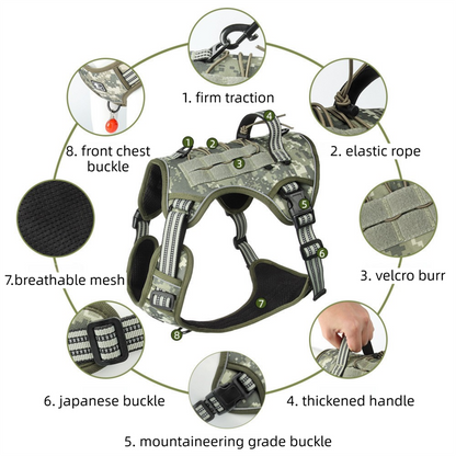 3-Piece Black Tactical Dog Harness Set (L Size) - Heavy Duty No-Pull Vest with Detachable Tactical Pouch & Climbing Rope Leash