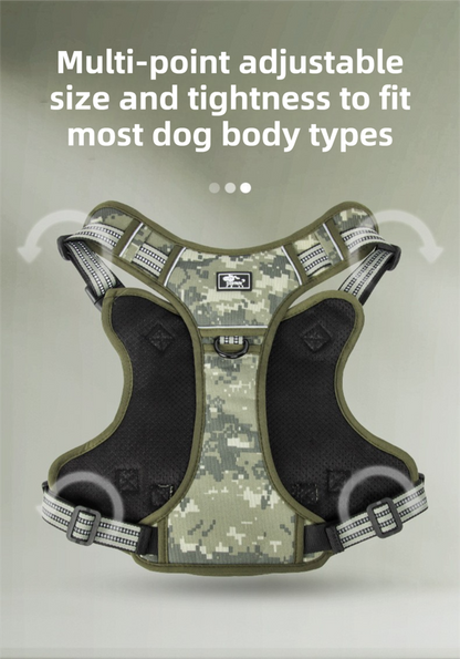 3-Piece Black Tactical Dog Harness Set (L Size) - Heavy Duty No-Pull Vest with Detachable Tactical Pouch & Climbing Rope Leash