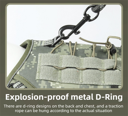 3-Piece Khaki Tactical Dog Harness Set (S Size) - Heavy Duty No-Pull Vest with Detachable Tactical Pouch & Climbing Rope Leash