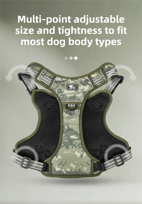 3-Piece Camouflage Tactical Dog Harness Set (S Size) - Heavy Duty No-Pull Vest with Detachable Tactical Pouch & Climbing Rope Leash
