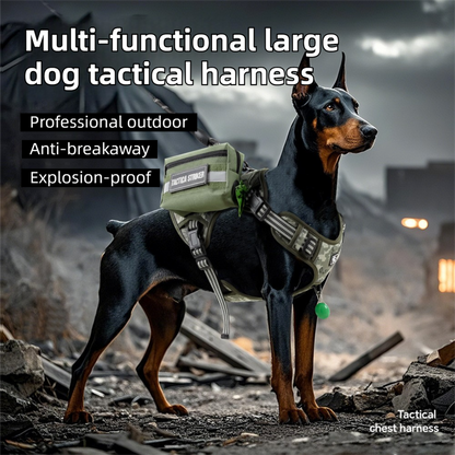 3-Piece Camouflage Tactical Dog Harness Set (M Size) - Heavy Duty No-Pull Vest with Detachable Tactical Pouch & Climbing Rope Leash