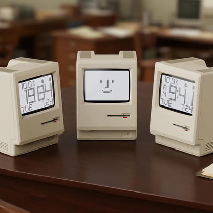 Retro Computer Style Desktop Maclock - Interactive Floppy Disk Switch, 5 Alarm Settings, 3 Display Modes and Stepless Brightness Control