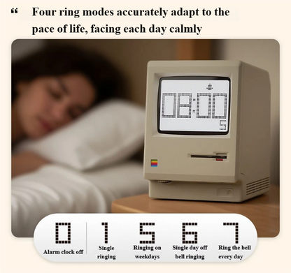 Retro Computer Style Desktop Maclock - Interactive Floppy Disk Switch, 5 Alarm Settings, 3 Display Modes and Stepless Brightness Control