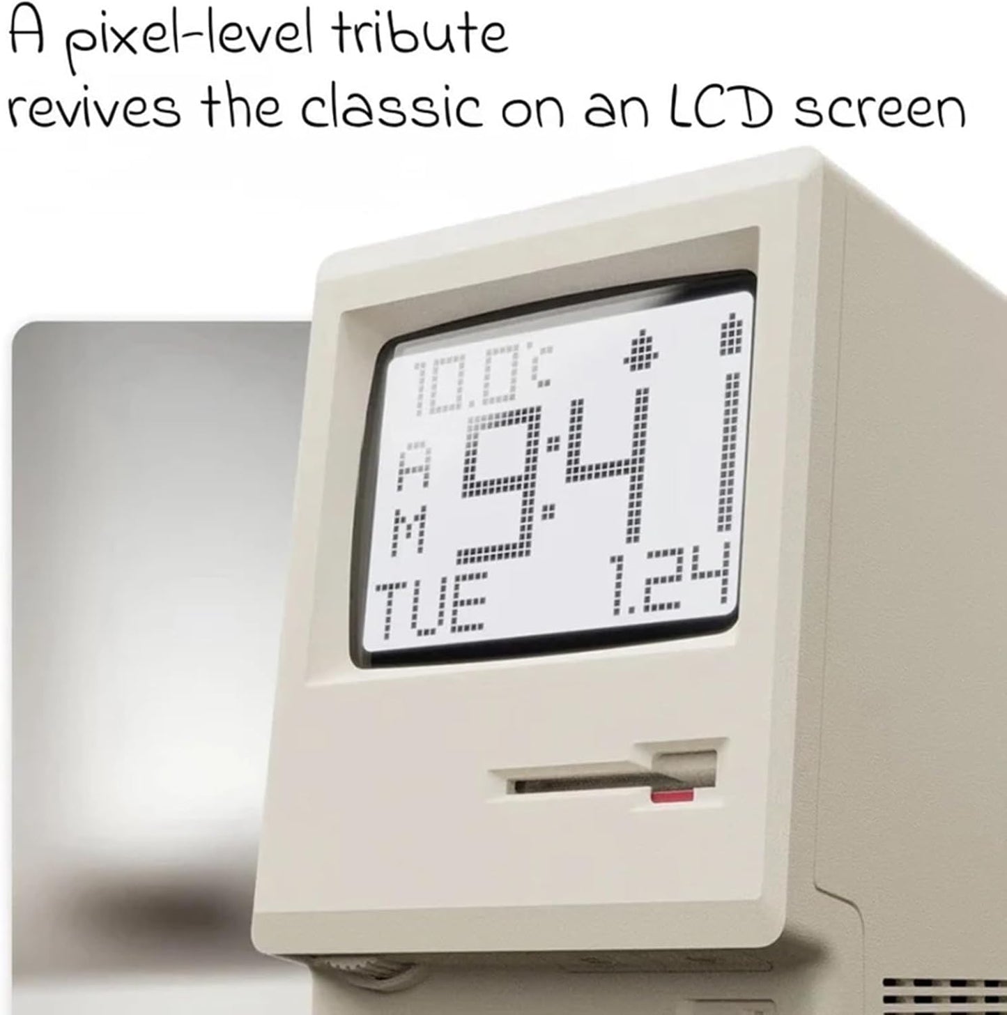 Retro Computer Style Desktop Maclock - Interactive Floppy Disk Switch, 5 Alarm Settings, 3 Display Modes and Stepless Brightness Control