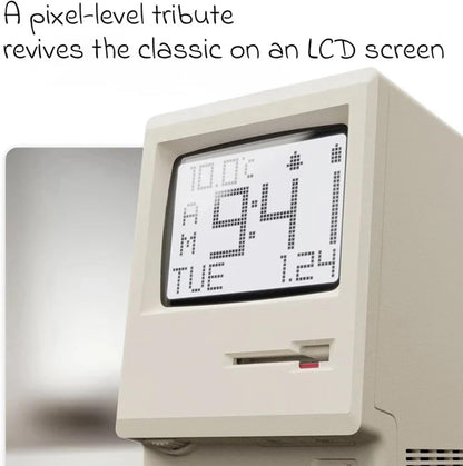 Retro Computer Style Desktop Maclock - Interactive Floppy Disk Switch, 5 Alarm Settings, 3 Display Modes and Stepless Brightness Control