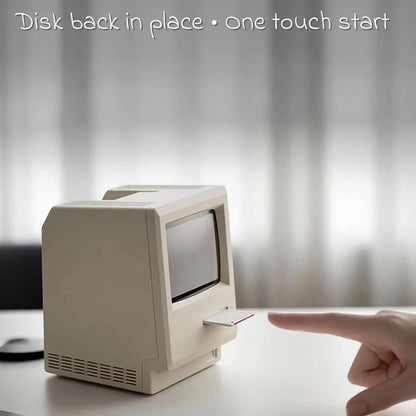 Retro Computer Style Desktop Maclock - Interactive Floppy Disk Switch, 5 Alarm Settings, 3 Display Modes and Stepless Brightness Control