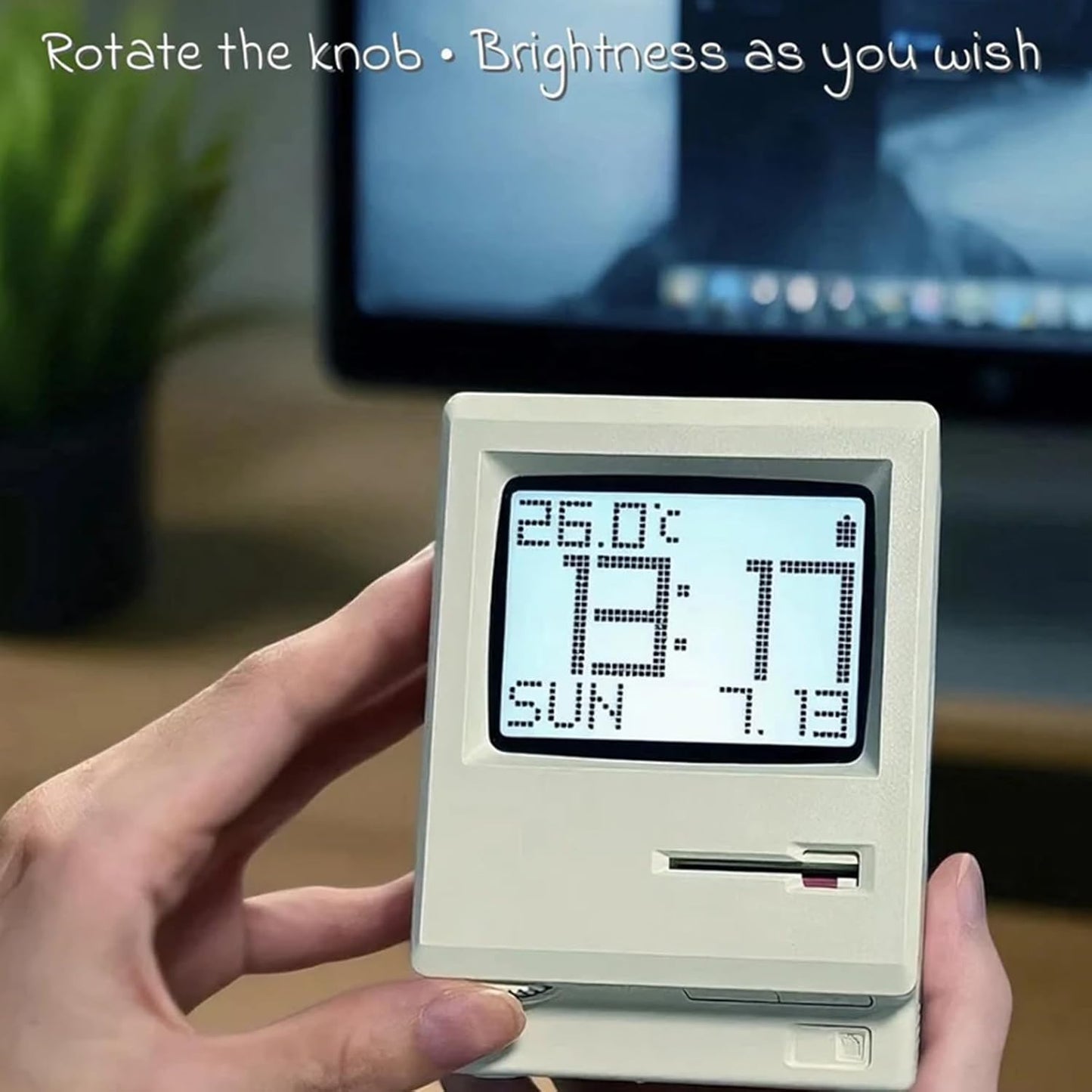 Retro Computer Style Desktop Maclock - Interactive Floppy Disk Switch, 5 Alarm Settings, 3 Display Modes and Stepless Brightness Control