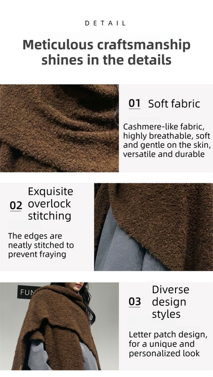 Brown Premium Knitted Wool Blend Poncho - Elegant Thickened Drape Shawl & Cape Cardigan Coat
