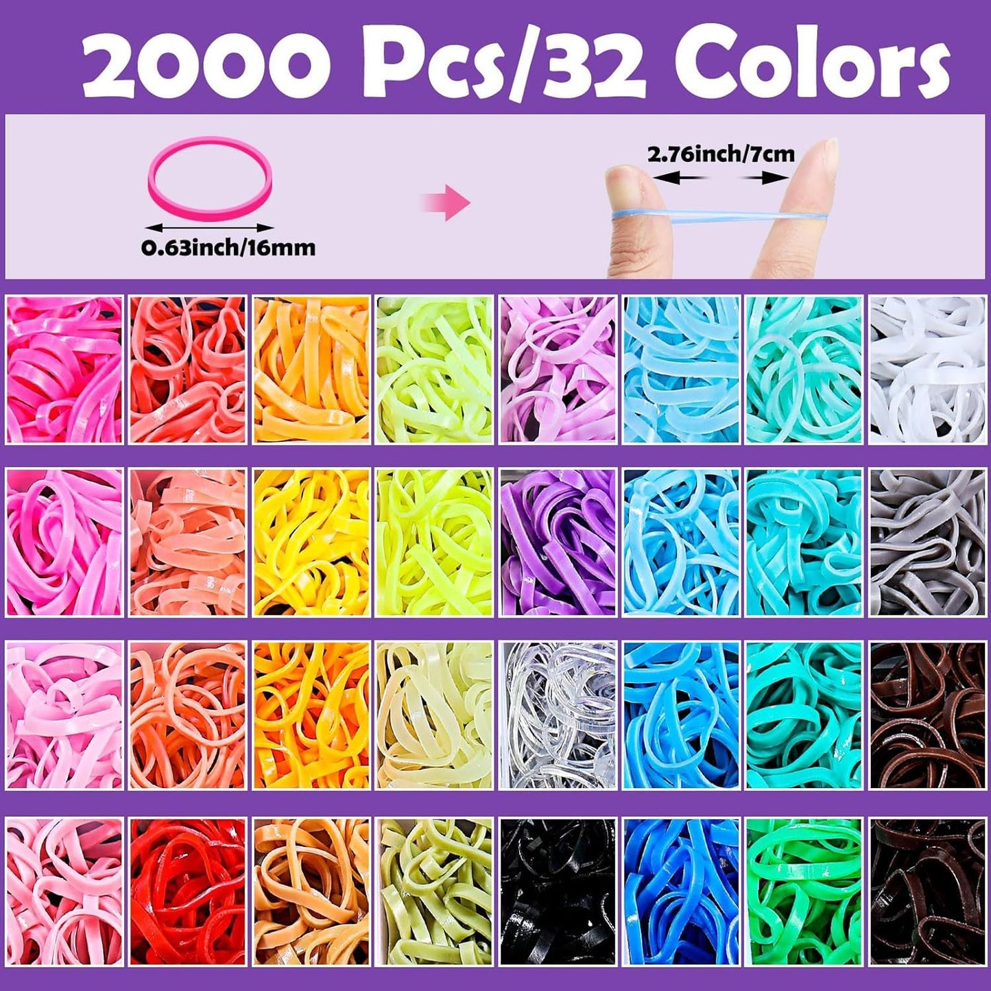 2000PCS Candy Macaron Soft Elastic Hair Ties (32-Color) + 11PCS Hair Styling Tools Set with Storage Case for Toddlers & Girls