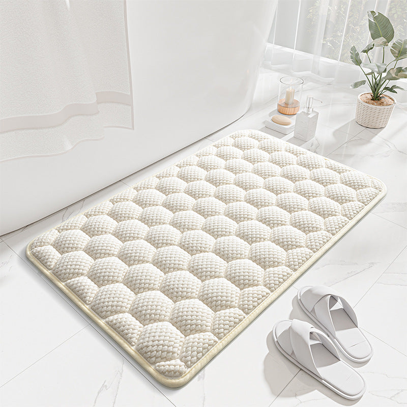 White 3D Honeycomb Textured High-Elastic Memory Foam Bathroom Mat (50 x 80 CM) - Ultra Absorbent Quick-Dry Thickened Door Mat