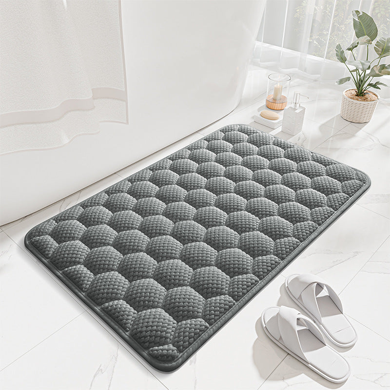 Light Grey 3D Honeycomb Textured High-Elastic Memory Foam Bathroom Mat (50 x 80 CM) - Ultra Absorbent Quick-Dry Thickened Door Mat