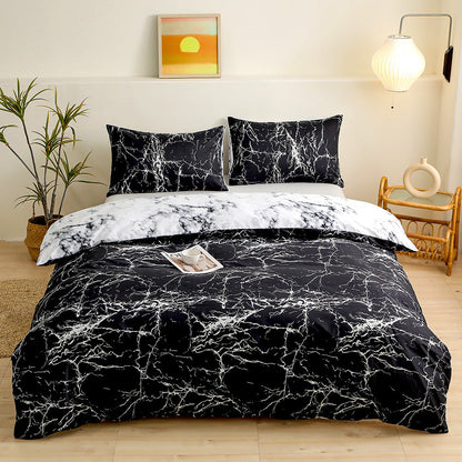 4-Piece Black Silhouette Printed Soft-Touch Brushed Bedding Set for 1.5M Bed: 175 x 220 CM Duvet Cover, 150 x 200 (+25) CM Deep Pocket Fitted Sheet & 2PC 50 x 75 CM Pillowcases