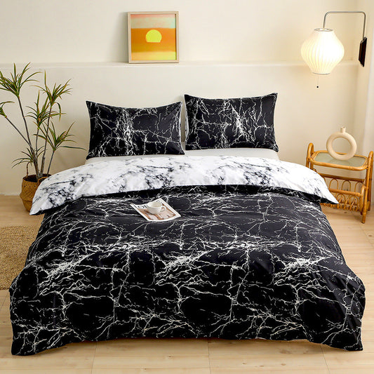 4-Piece Black Silhouette Printed Soft-Touch Brushed Bedding Set for 1.5M Bed: 175 x 220 CM Duvet Cover, 150 x 200 (+25) CM Deep Pocket Fitted Sheet & 2PC 50 x 75 CM Pillowcases