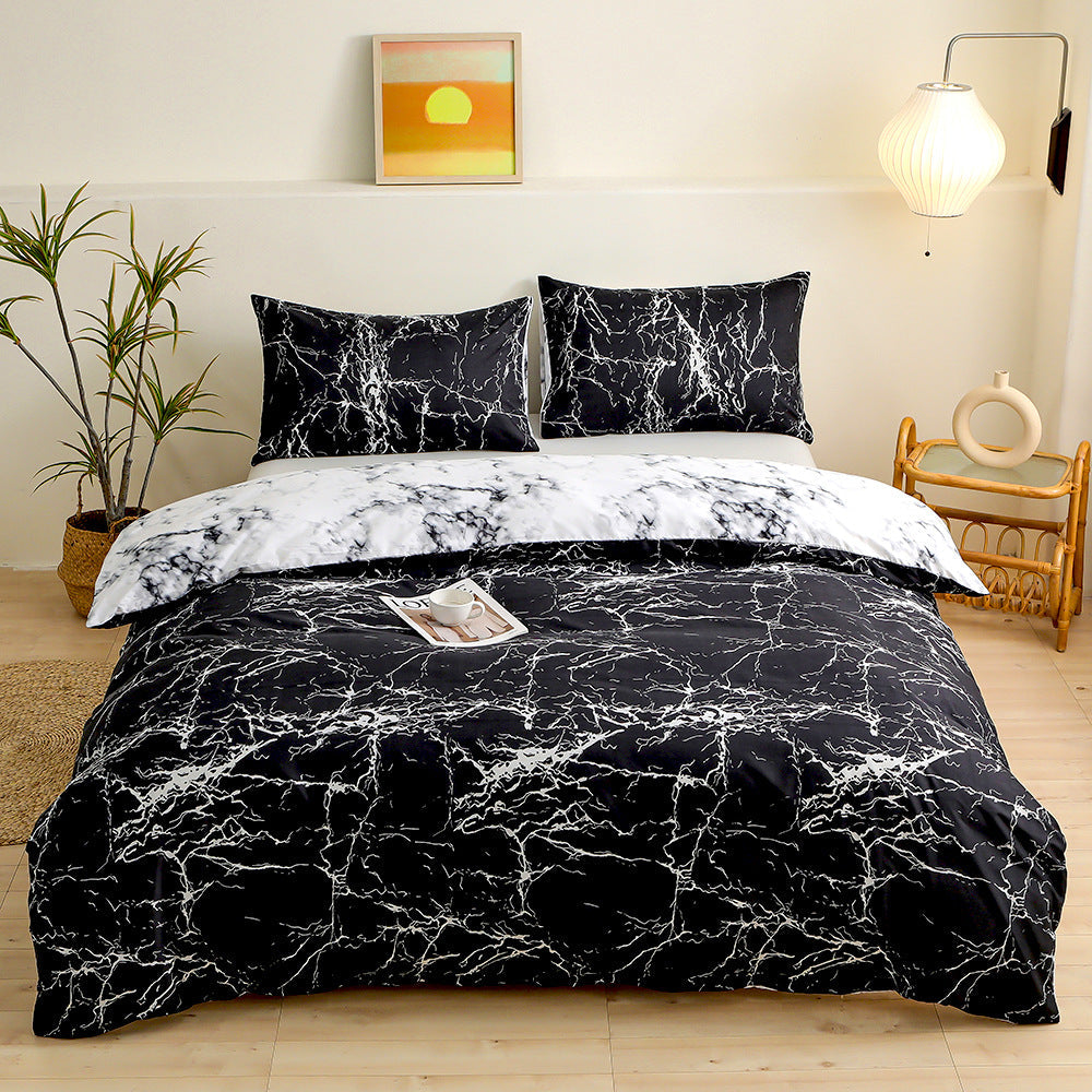 4-Piece Black Silhouette Printed Soft-Touch Brushed Bedding Set for 1.8M Bed: 200 x 230 CM Duvet Cover, 180 x 200 (+25) CM Deep Pocket Fitted Sheet & 2PC 50 x 75 CM Pillowcases
