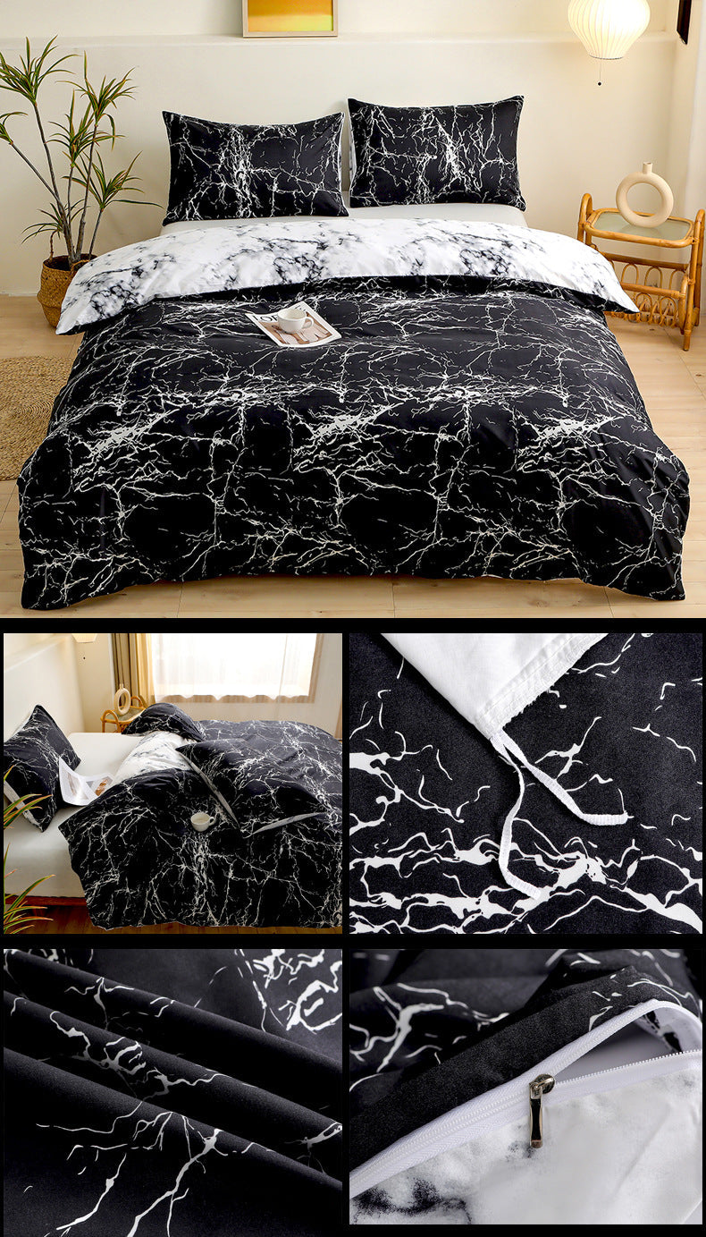 4-Piece Black Silhouette Printed Soft-Touch Brushed Bedding Set for 1.8M Bed: 200 x 230 CM Duvet Cover, 180 x 200 (+25) CM Deep Pocket Fitted Sheet & 2PC 50 x 75 CM Pillowcases