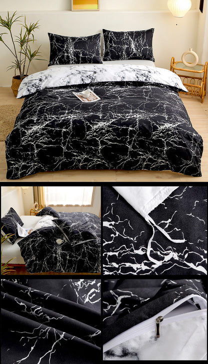 4-Piece Black Silhouette Printed Soft-Touch Brushed Bedding Set for 1.8M Bed: 200 x 230 CM Duvet Cover, 180 x 200 (+25) CM Deep Pocket Fitted Sheet & 2PC 50 x 75 CM Pillowcases