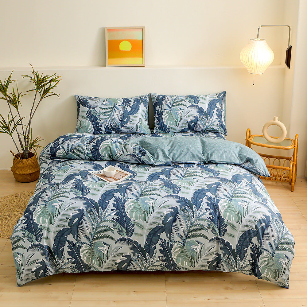 4-Piece Tropical Jungle Printed Soft-Touch Brushed Bedding Set for 1.5M Bed: 175 x 220 CM Duvet Cover, 150 x 200 (+25) CM Deep Pocket Fitted Sheet & 2PC 50 x 75 CM Pillowcases