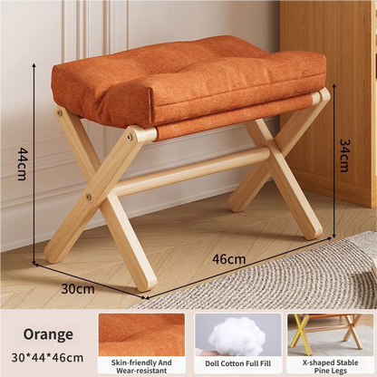 Orange Foldable Ottoman & Padded Footstool with Velcro Stability - Cotton Linen Portable Office Leg Rest & Entryway Shoe Stool