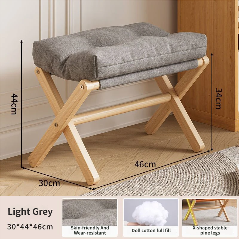 Light Grey Foldable Ottoman & Padded Footstool with Velcro Stability - Cotton Linen Portable Office Leg Rest & Entryway Shoe Stool