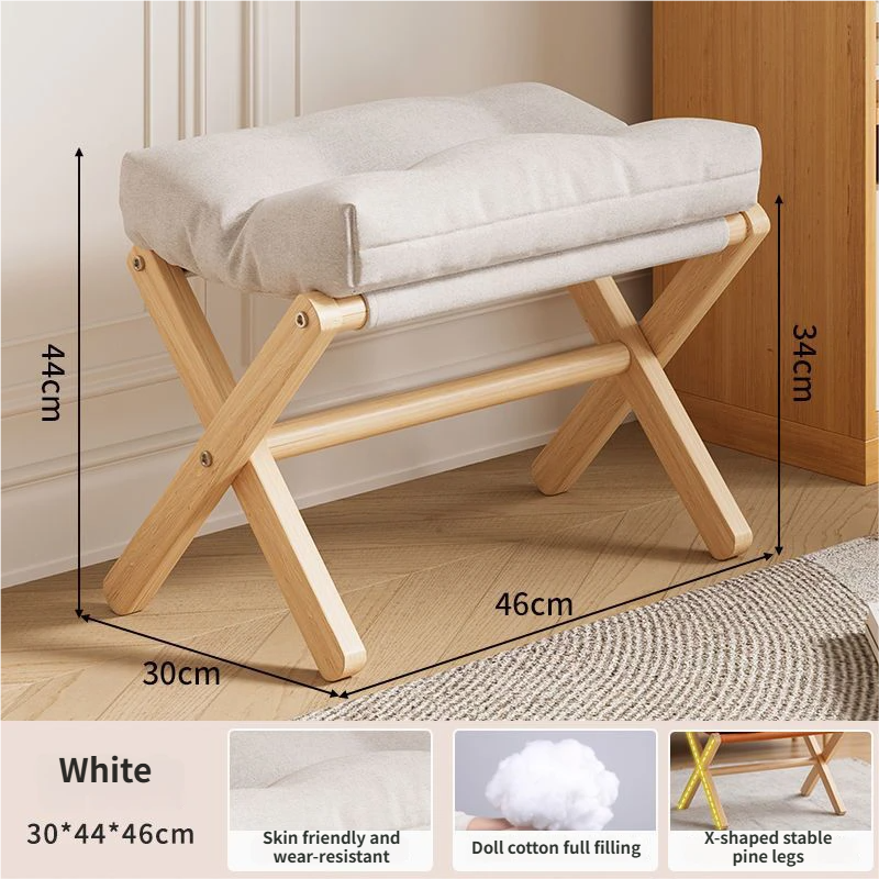 White Foldable Ottoman & Padded Footstool with Velcro Stability - Cotton Linen Portable Office Leg Rest & Entryway Shoe Stool