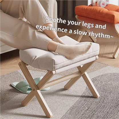 Brown Foldable Ottoman & Padded Footstool with Velcro Stability - Cotton Linen Portable Office Leg Rest & Entryway Shoe Stool