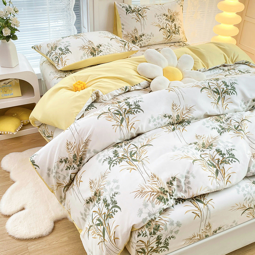 4-Piece Tropical Jungle Printed Soft-Touch Brushed Bedding Set for 1.8M Bed: 200 x 230 CM Duvet Cover, 180 x 200 (+25) CM Deep Pocket Fitted Sheet & 2PC 50 x 75 CM Pillowcases