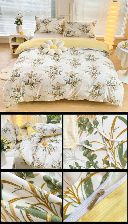 4-Piece Elegant Pink Bouquet Printed Soft-Touch Brushed Bedding Set for 1.5M Bed: 175 x 220 CM Duvet Cover, 150 x 200 (+25) CM Deep Pocket Fitted Sheet & 2PC 50 x 75 CM Pillowcases