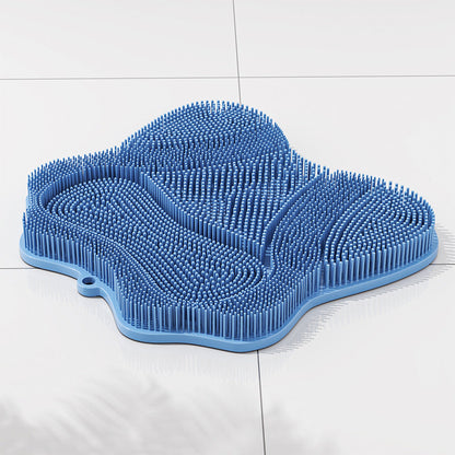 Blue 3D Butterfly Silicone Bath Massage Mat with Suction Cup & Dual-Zone Massage Bristles - Exfoliating Back Scrubber & Foot Deep Cleaner
