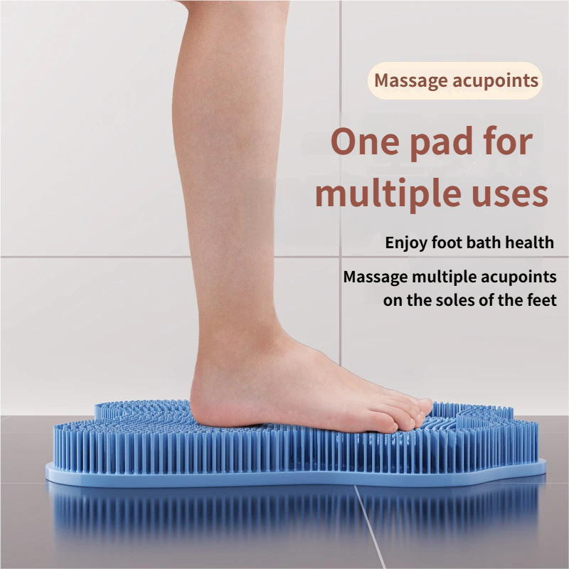 Blue 3D Butterfly Silicone Bath Massage Mat with Suction Cup & Dual-Zone Massage Bristles - Exfoliating Back Scrubber & Foot Deep Cleaner