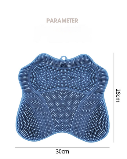 Blue 3D Butterfly Silicone Bath Massage Mat with Suction Cup & Dual-Zone Massage Bristles - Exfoliating Back Scrubber & Foot Deep Cleaner