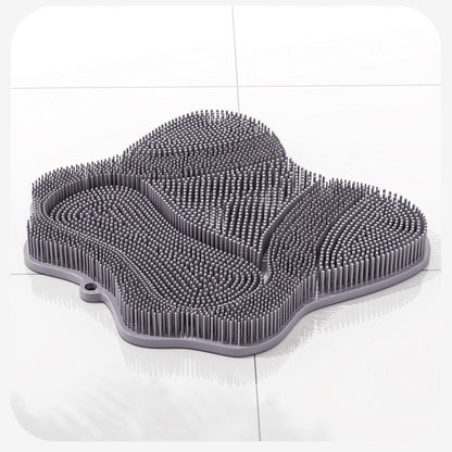 Grey 3D Butterfly Silicone Bath Massage Mat with Suction Cup & Dual-Zone Massage Bristles - Exfoliating Back Scrubber & Foot Deep Cleaner