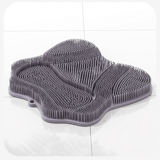 Grey 3D Butterfly Silicone Bath Massage Mat with Suction Cup & Dual-Zone Massage Bristles - Exfoliating Back Scrubber & Foot Deep Cleaner