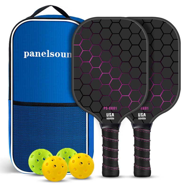 Black and Pink Lightweight Fiberglass Pickleball Paddle Set - 2 High-Rebound Rackets with PU Comfort Grip, 4 Balls and Carry Bag for Outdoor Play