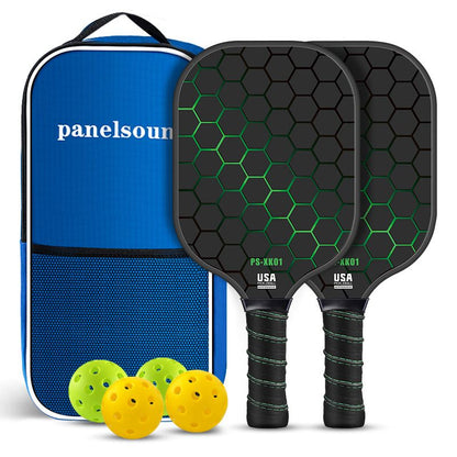 Black and Green Lightweight Fiberglass Pickleball Paddle Set - 2 High-Rebound Rackets with PU Comfort Grip, 4 Balls and Carry Bag for Outdoor Play