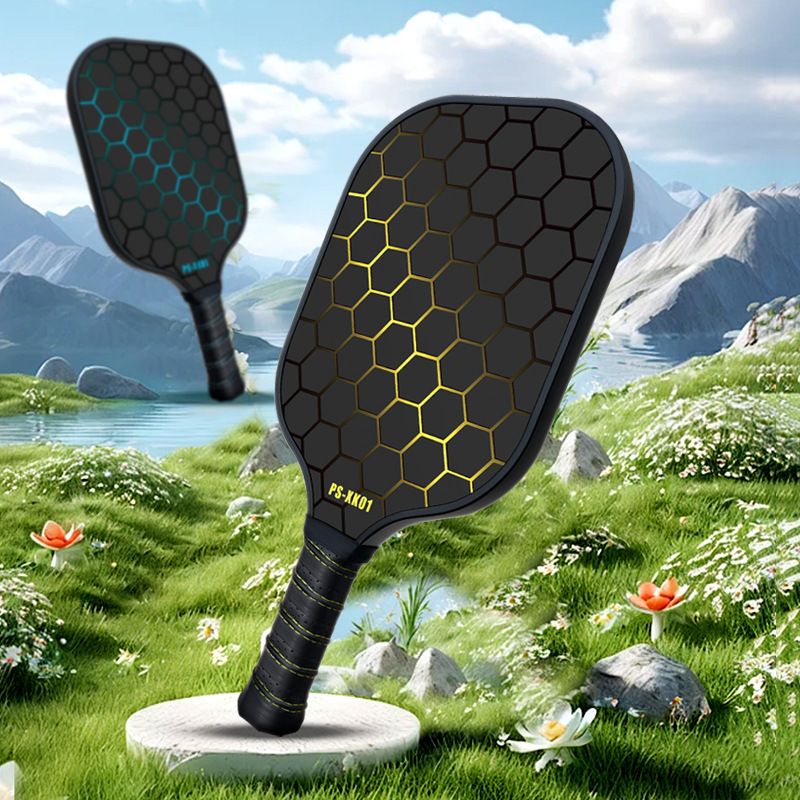 Black and Yellow Lightweight Fiberglass Pickleball Paddle Set - 2 High-Rebound Rackets with PU Comfort Grip, 4 Balls and Carry Bag for Outdoor Play