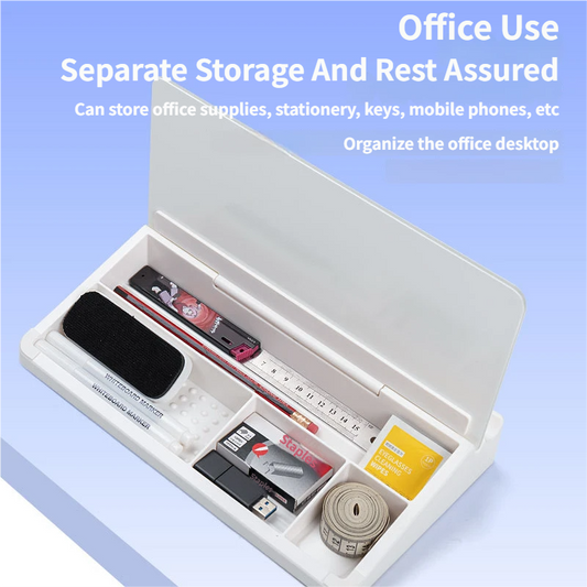 White Slanted Glass Memo Board & Desktop Organizer with 2 Markers & Residue-Free Eraser - Computer Keyboard Stand Dry Erase Notepad
