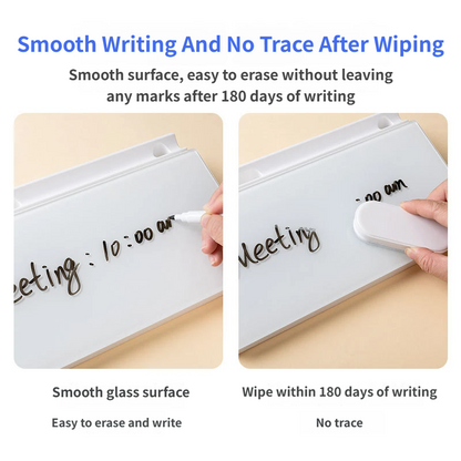 White Slanted Glass Memo Board & Desktop Organizer with 2 Markers & Residue-Free Eraser - Computer Keyboard Stand Dry Erase Notepad