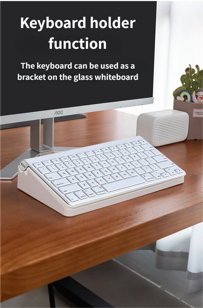 White Slanted Glass Memo Board & Desktop Organizer with 2 Markers & Residue-Free Eraser - Computer Keyboard Stand Dry Erase Notepad
