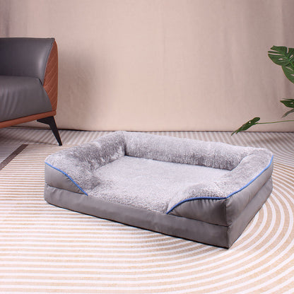 Grey Waterproof Egg-Crate Foam Therapeutic Pet Sofa Bed and Fleece Lounge (M Size 74 x 53 x 17 CM) - Low Entry, High Bolster Support & Zipper Removable Cover