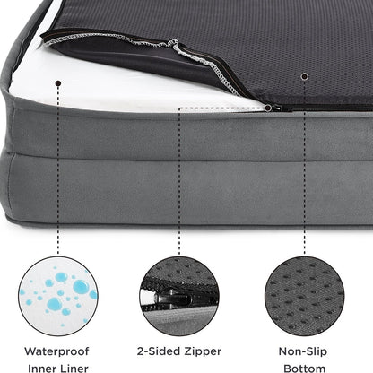 Grey Waterproof Egg-Crate Foam Therapeutic Pet Sofa Bed and Fleece Lounge (M Size 74 x 53 x 17 CM) - Low Entry, High Bolster Support & Zipper Removable Cover