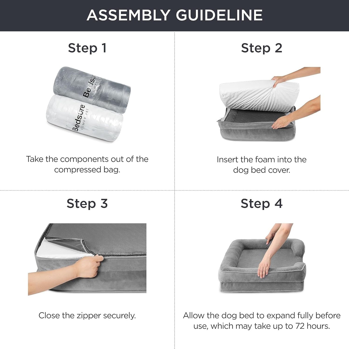 Grey Waterproof Egg-Crate Foam Therapeutic Pet Sofa Bed and Fleece Lounge (M Size 74 x 53 x 17 CM) - Low Entry, High Bolster Support & Zipper Removable Cover