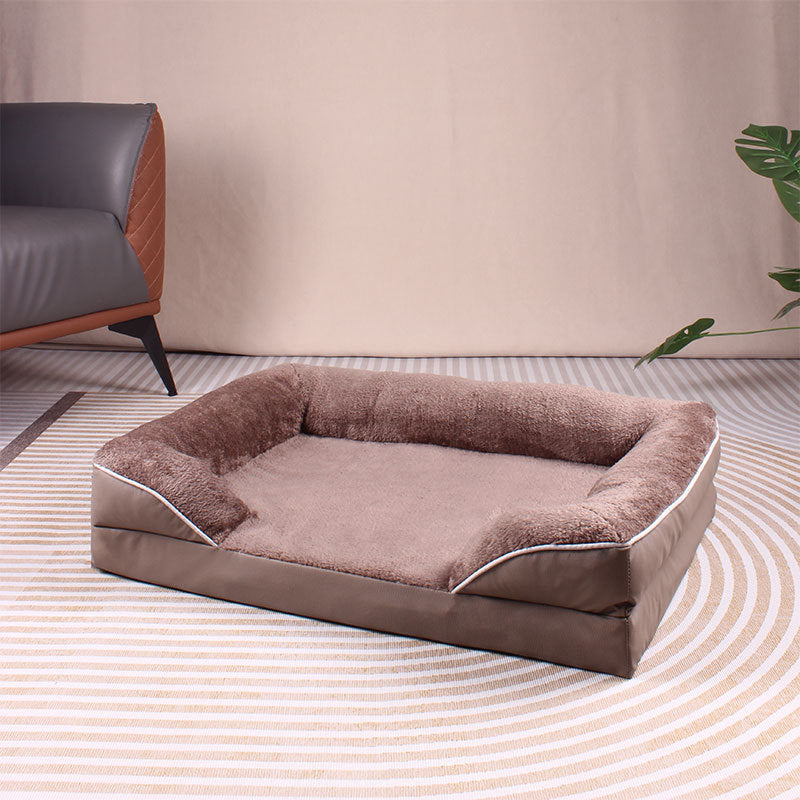 Brown Waterproof Egg-Crate Foam Therapeutic Pet Sofa Bed and Fleece Lounge (XL Size 110 x 82 x 17 CM) - Low Entry, High Bolster Support & Zipper Removable Cover