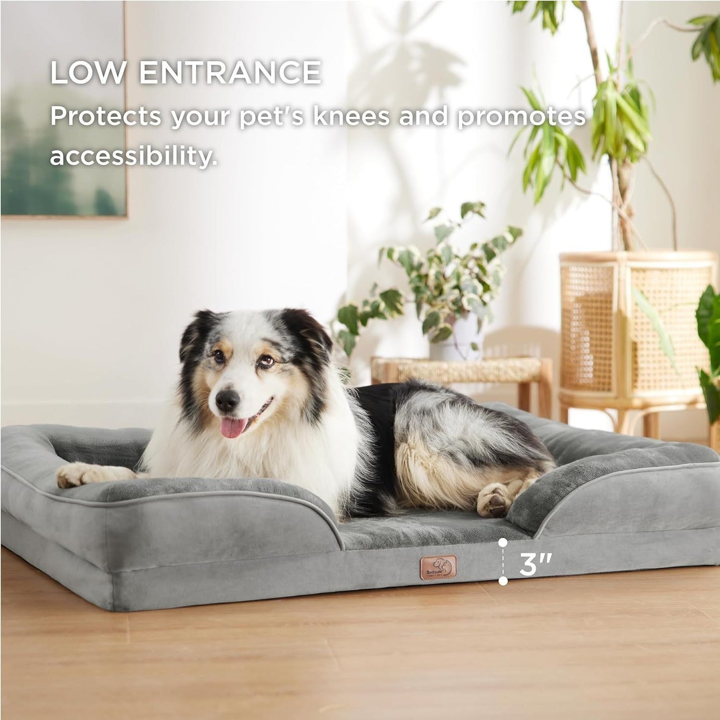 Beige Waterproof Egg-Crate Foam Therapeutic Pet Sofa Bed and Fleece Lounge (L Size 91 x 69 x 17 CM) - Low Entry, High Bolster Support & Zipper Removable Cover
