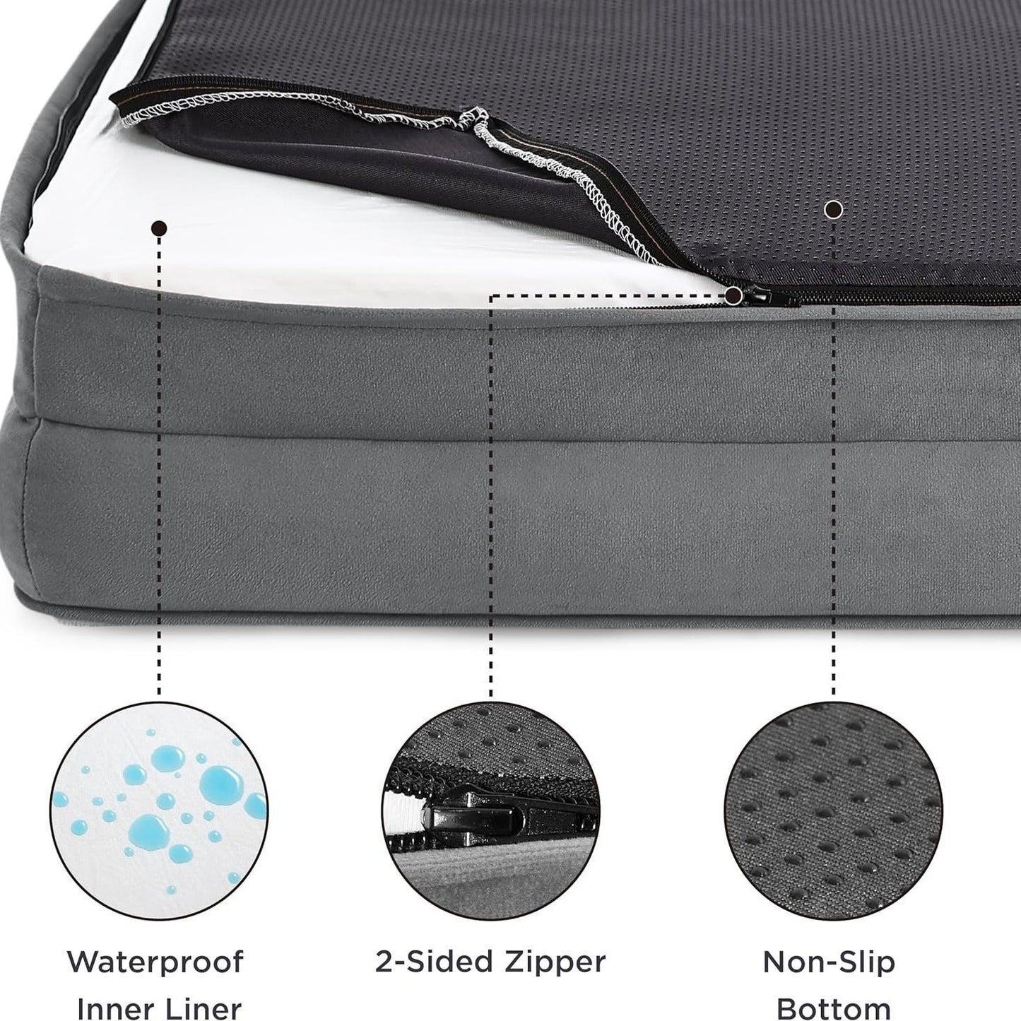 Beige Waterproof Egg-Crate Foam Therapeutic Pet Sofa Bed and Fleece Lounge (L Size 91 x 69 x 17 CM) - Low Entry, High Bolster Support & Zipper Removable Cover