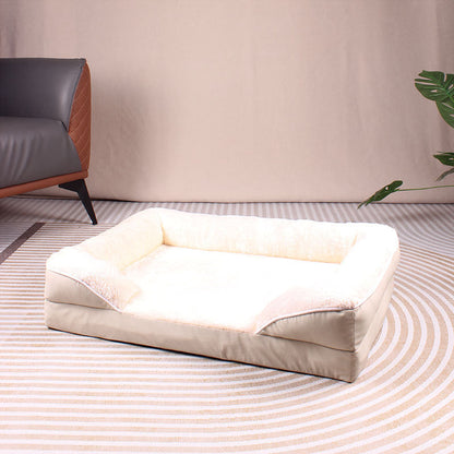 Beige Waterproof Egg-Crate Foam Therapeutic Pet Sofa Bed and Fleece Lounge (XL Size 110 x 82 x 17 CM) - Low Entry, High Bolster Support & Zipper Removable Cover