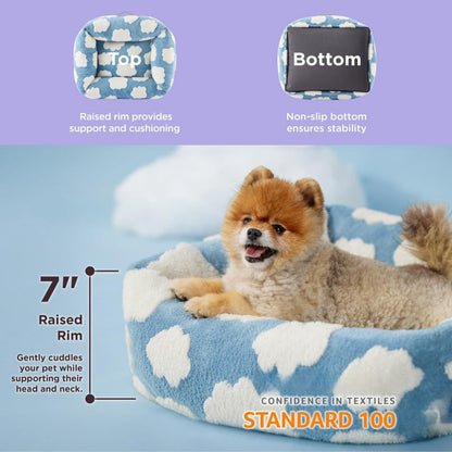 76x60x20 CM Cute Square Plush Pet Bed with Removable Cover & 5 Bolsters Support - Brown Plaid Machine Washable Calming Dog & Cat Sofa